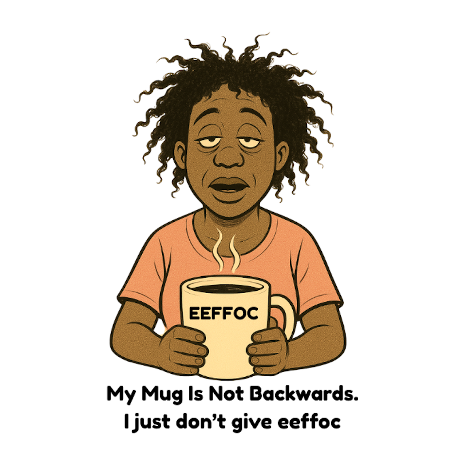 MY MUG IS NOT BACKWARDS. I JUST DON'T GIVE EEFFOC - AVAILABLE AS A FUNNY MUG OR TUMBLER